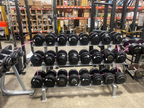 Used Intek Pro Style Dumbbells 5-100 in 5 lb Increments and 7.5-52.5 lbs in 5 lb Increments (30 total Pairs)