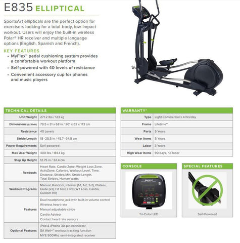 SportsArt E835 Elliptical- USED