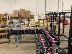 Used Intek Pro Style Dumbbells 5-100 in 5 lb Increments and 7.5-52.5 lbs in 5 lb Increments (30 total Pairs)