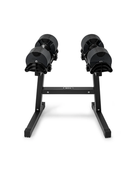 Nuobell 5-80 lb Adjustable Dumbbell Set w/ Cradles (Matte Black) with Nuobell Heavy Duty Stand (Double-Legged)