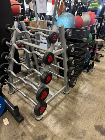 Ziva ZVO Urethane Fixed Barbell Rack with EZ Curl and Straight Barbells-USED