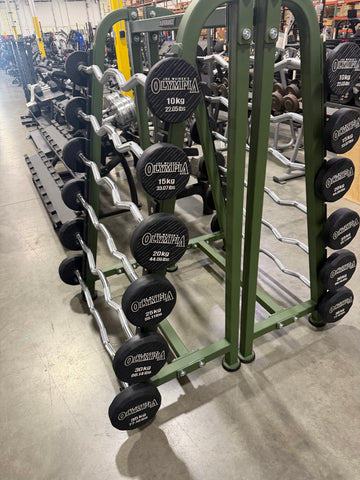 Newtech Wellness Mr. Olympia Urethane EZ Curl Fixed Barbell 10kg thru 35kg plus one sided Rack (OLYMPIA VERSION)