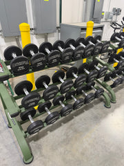 Newtech Wellness Mr. Olympia Urethane Dumbbell Set 4kg thru 22kg plus Three Tier Saddle Dumbbell Racks (OLYMPIA VERSION)