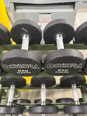 Newtech Wellness Mr. Olympia Urethane Dumbbell Set 4kg thru 22kg plus Three Tier Saddle Dumbbell Racks (OLYMPIA VERSION)