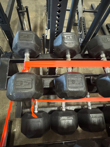 Rubber Hex Dumbbell Set 5-105lb w/ Dumbbell Racks - USED