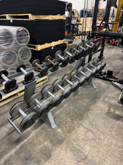 Round Dumbbell Set 5-100lb in 5lb increments with Saddle Dumbbell Racks