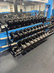 York Rubber Pro Round Dumbbells 5-150lbs w/Atlantis 3 Tier Racks - Used