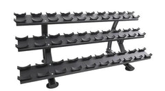 SMW Signature Series Urethane 10-Sided Dumbbell Set 5-75lb Set with SMW RE6027 Three Tier Saddle Dumbbell Rack
