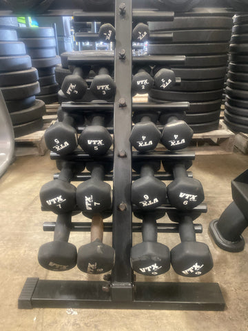 VTX Neoprene Hex Dumbbell Set w/Rack - Used