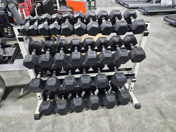 5-75 Rubber Hex Dumbbells with Storage -USED