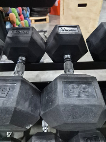 5-75 Rubber Hex Dumbbells with Storage -USED