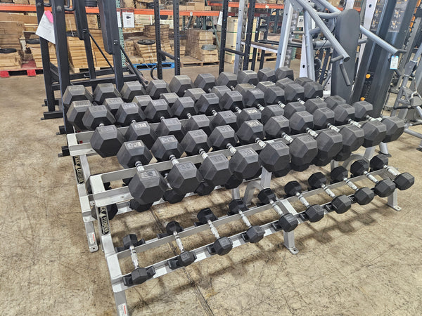 Rubber Hex Dumbbell Set 5-125 lb w/ Dumbbell Racks - Used