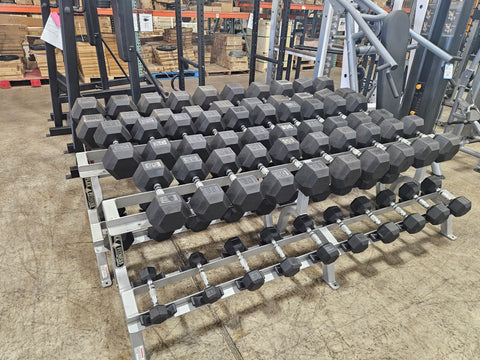 Rubber Hex Dumbbell Set 5-125 lb w/ Dumbbell Racks - Used