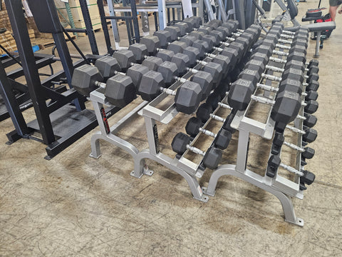 Rubber Hex Dumbbell Set 5-125 lb w/ Dumbbell Racks - Used