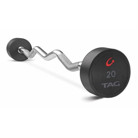 TAG Premium Ultrathane 20lb-110lb Fixed Barbell Set with EZ Curl Handle (10 bars)